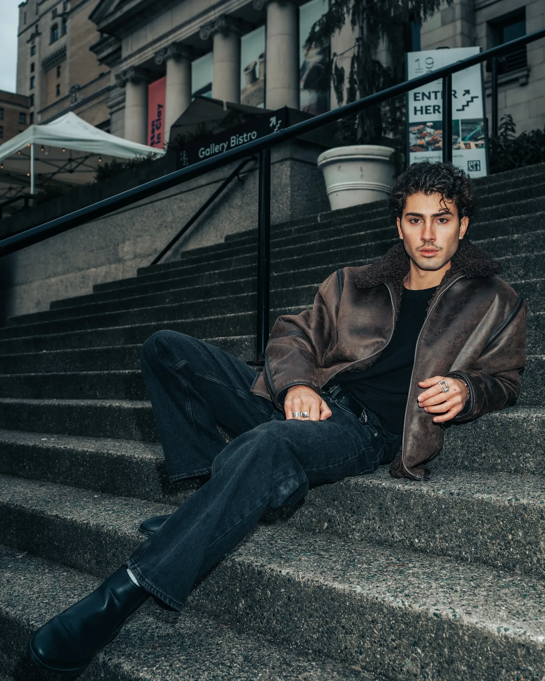 Mario editorial image with urban architecture backdrop