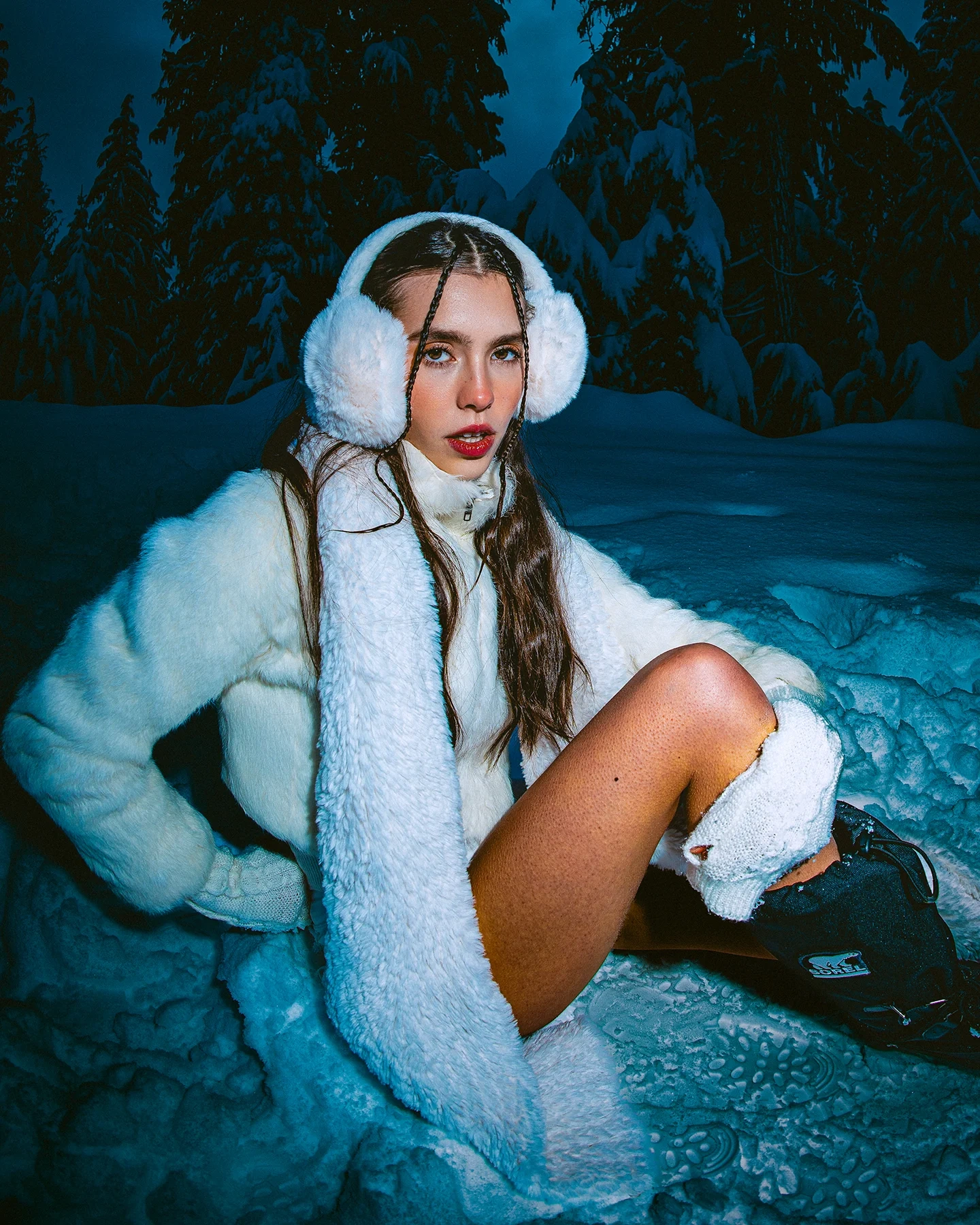 Fashion portrait of model Stella in snowy Vancouver mountain setting