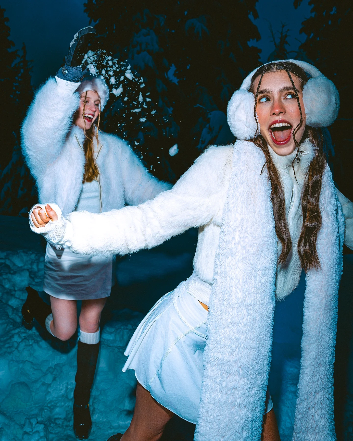Fashion portrait of Stella and Kolbi in snowy mountain setting in Vancouver