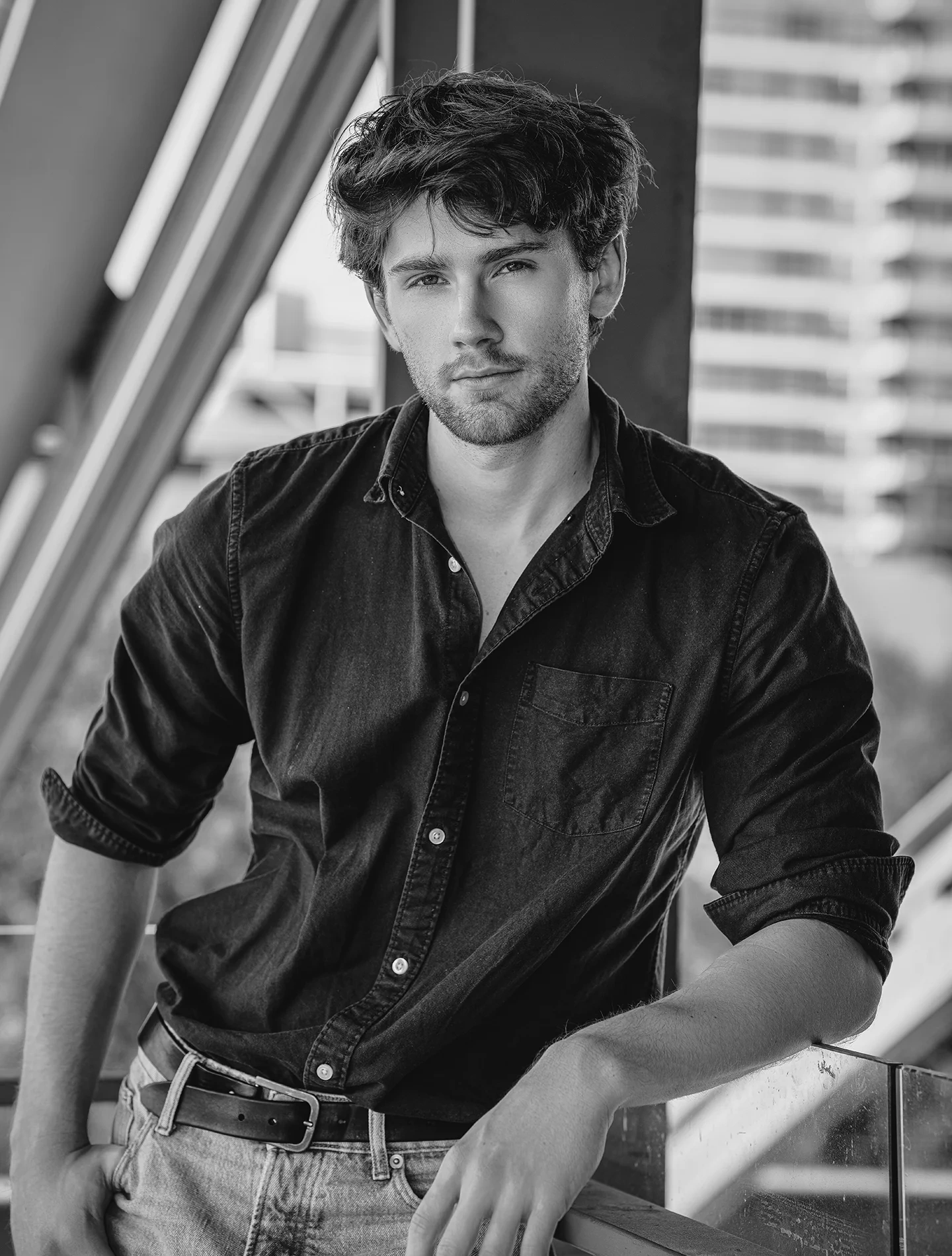 Fashion portrait of model Nathan near Lonsdale Quay waterfront