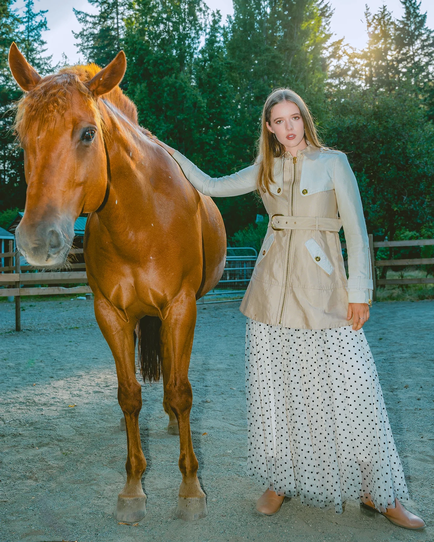 Elizabeth portrait with horse during Victoria Island editorial shoot