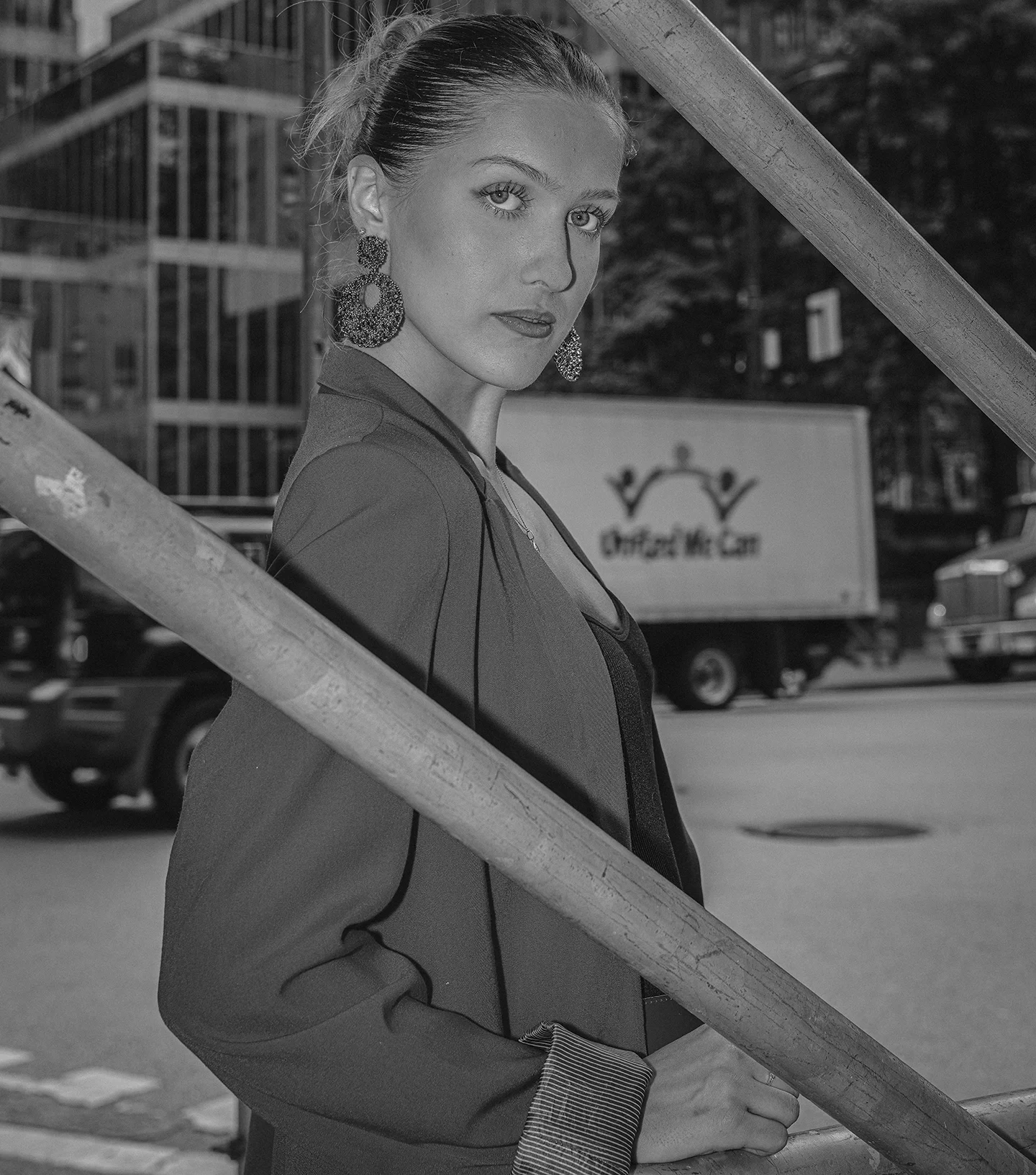 Urban portrait of Michelle blending street and transit atmosphere