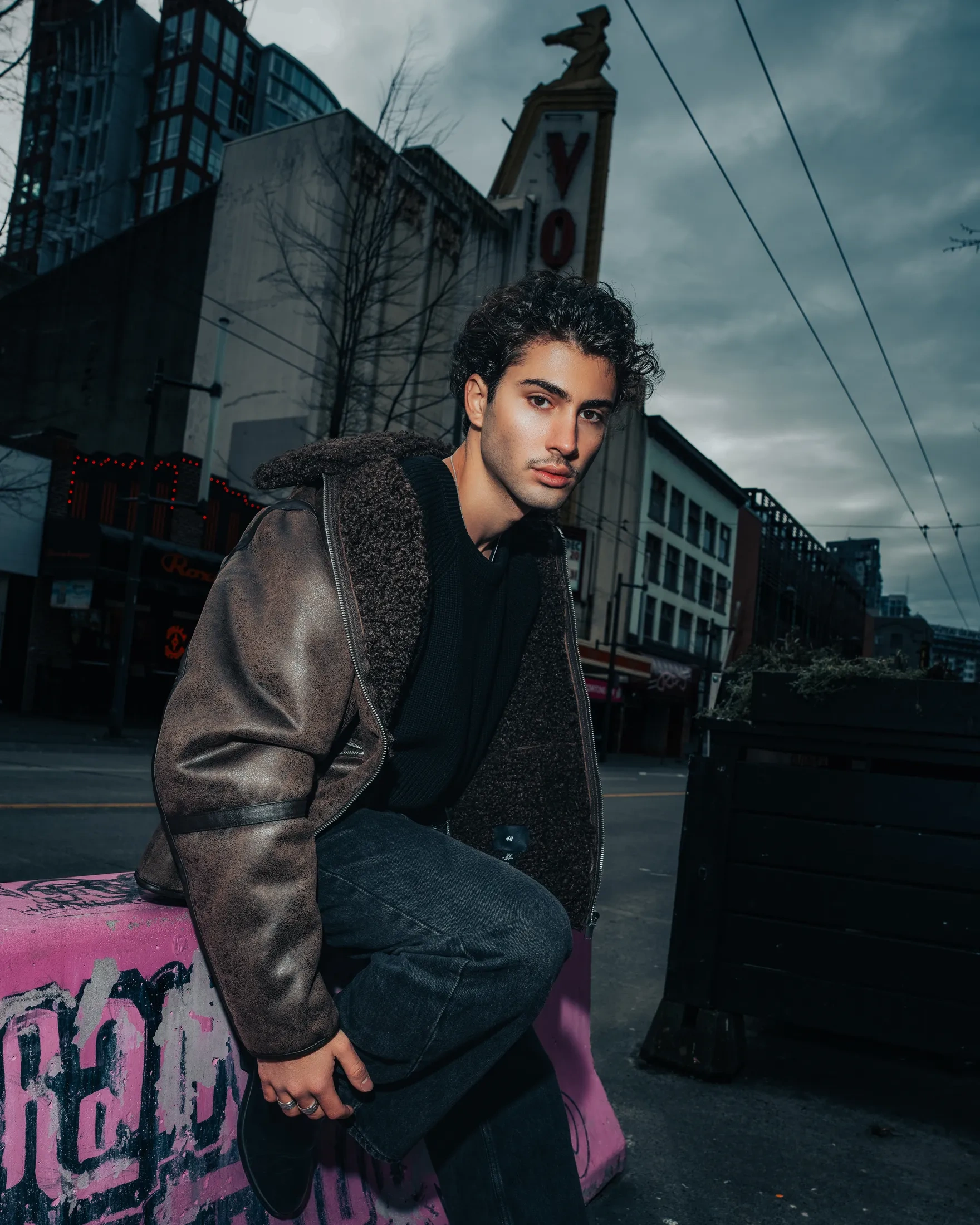 Mario editorial cover portrait in downtown Vancouver streets